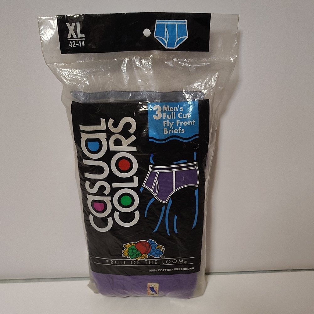 Vtg 1992 Casual Colors Men's Full Cut Fly Front Briefs Fotl  3 Pack Sz 42-44